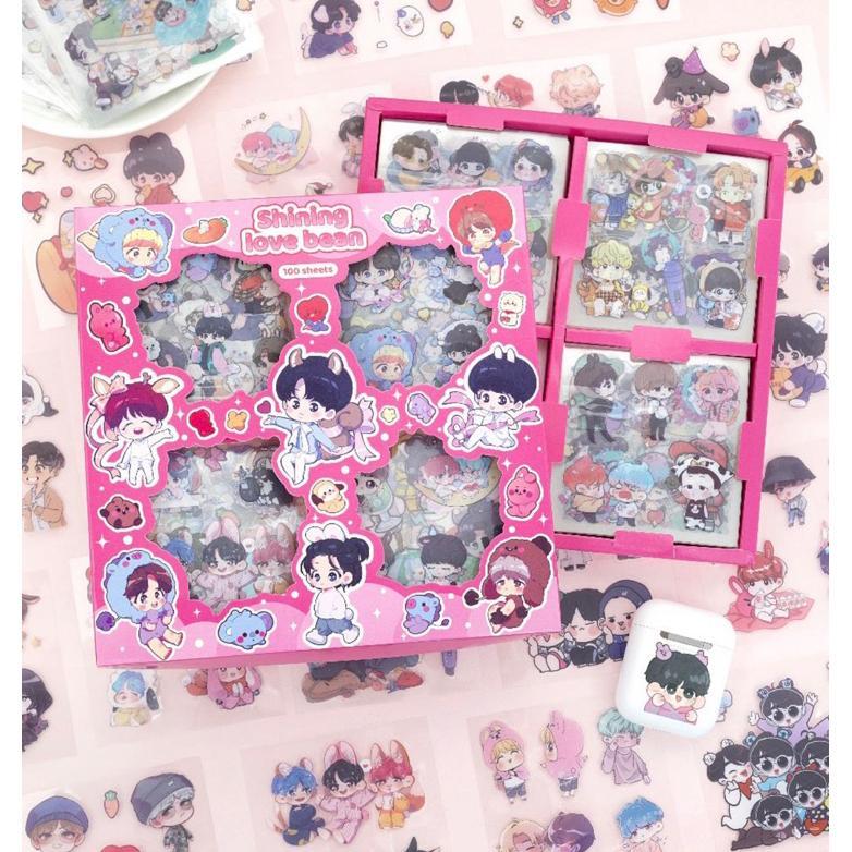 กล่องสติ๊กเกอร์ 100 แผ่น BTS Bt 21 Tinytan Korea สติ๊กเกอร์กันน้ํา Jungkook Jimin