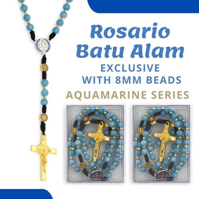 ROSARY NATURAL STONE NECKLACE 8MM AQUAMARINE SERIES / CATHOLIC ROSARY NECKLACE / ROSARY NECKLACE