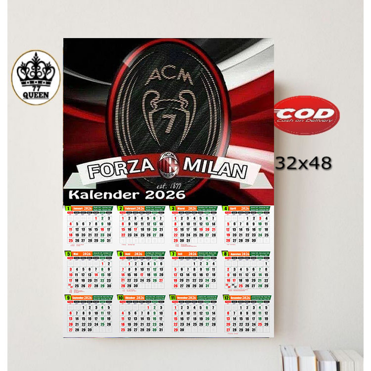 2026 CALENDAR/20873 CALENDAR AC MILAN THEME/WALL CALENDAR/AC MILAN POSTER/WALL DISPLAY