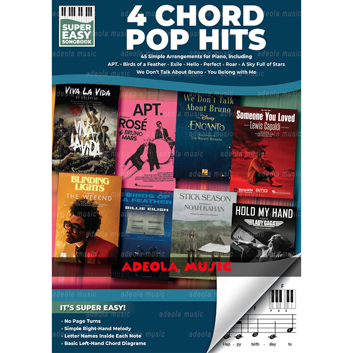 หนังสือคีย์บอร์ด / หนังสือเปียโนมือใหม่ / (PFC-123) SUPER EASY – 4 CHORD POP HITS