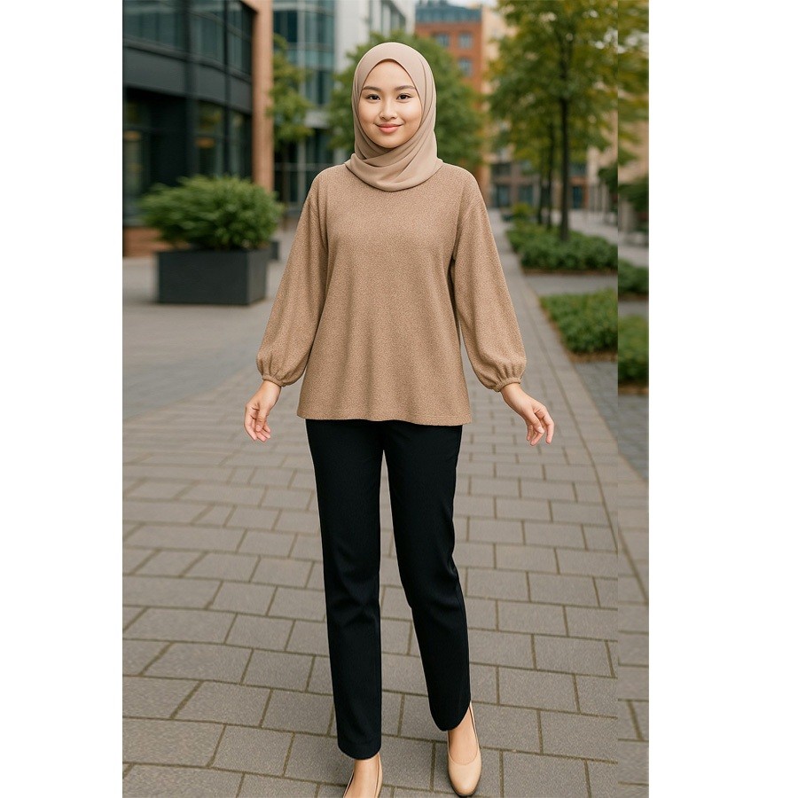 ALISA ผู้หญิง BLOUSE WAFFER BALLOON SLEEVE TOP GL FASHION