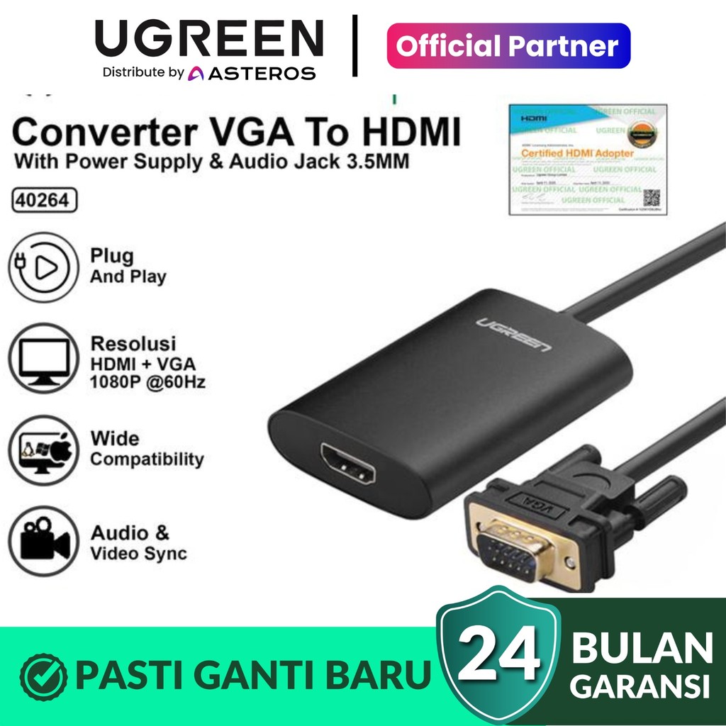 ตัวแปลง UGREEN VGA เป็น HDMI 40264 - ตัวแปลง Ugreen VGA เป็น HDMI Original