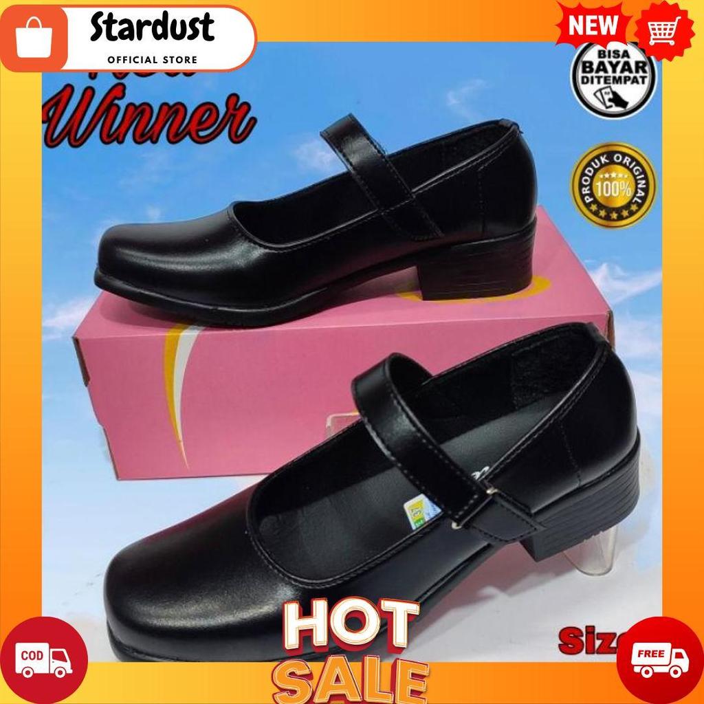 รองเท้า WEDGES สําหรับผู้หญิงพร้อมส้น PASKIBRA สําหรับ SCHOOL, WORK, OFFICE, PLAIN BLACK, RED WINNER