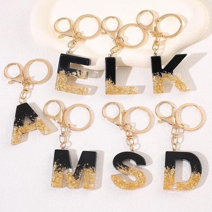 GUNDAN KEYCHAIN BAG CHARM ALPHABET KEYCHAIN ALPHABET LETTERS BLACK GOLD BUTTERFLY