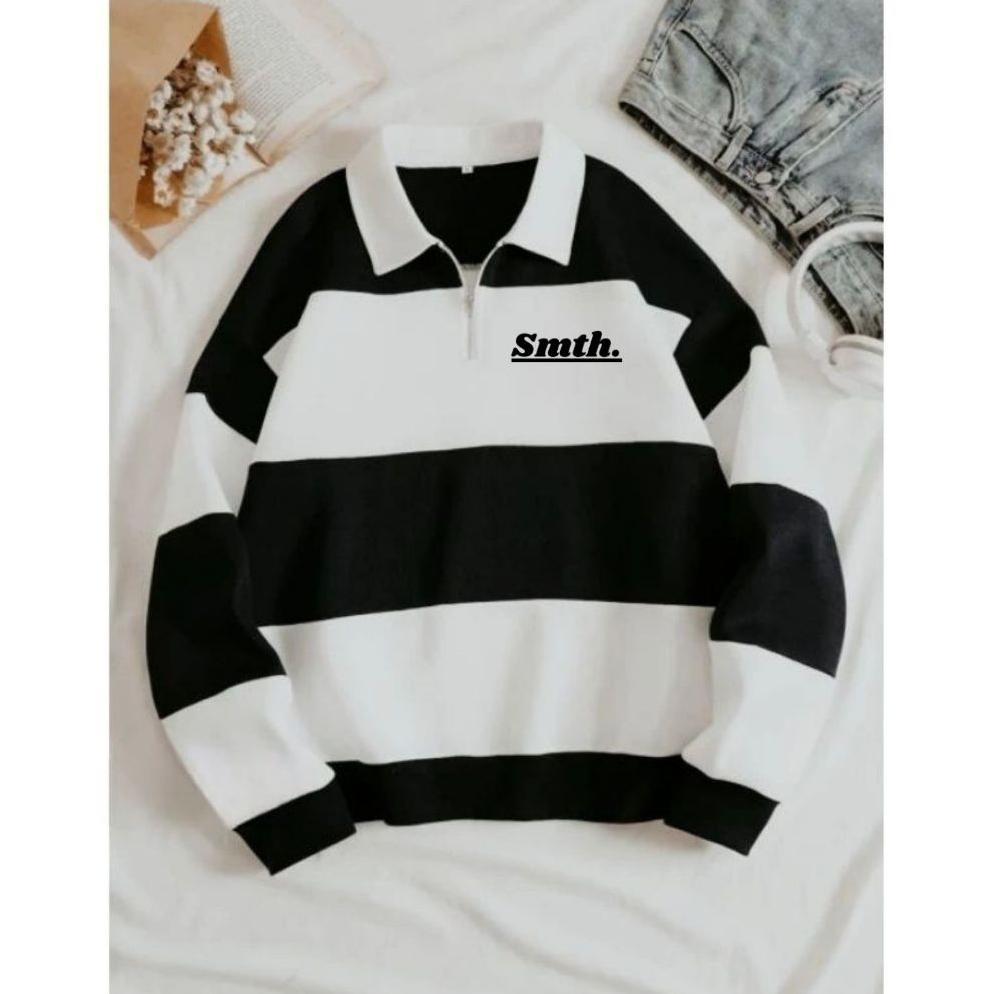 RUGBY SMTH SWEATER STRIPESWETER COMBINATION ZIPPER COLLAR SWETER ผู้ชาย ผู้หญิง HALFZIP SMTH SWETER