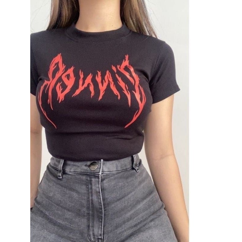 BC Sinner Crop Top เสื้อยืดซี่โครงผู้หญิง Sinner Crop Top เสื้อยืดซี่โครง