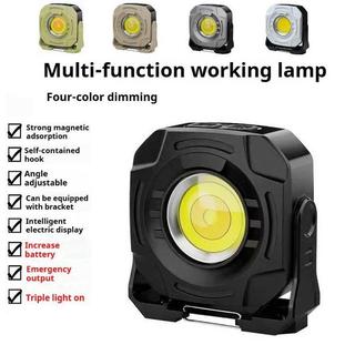 Bargoyer - Lampu berkemah luar ruangan mini portabel multifungsi COB Lampu Kerja Kuat Magnet Repair Lampu Listrik Tangan Type-C Isi daya pendukung rotasi darurat ponsel kecil
