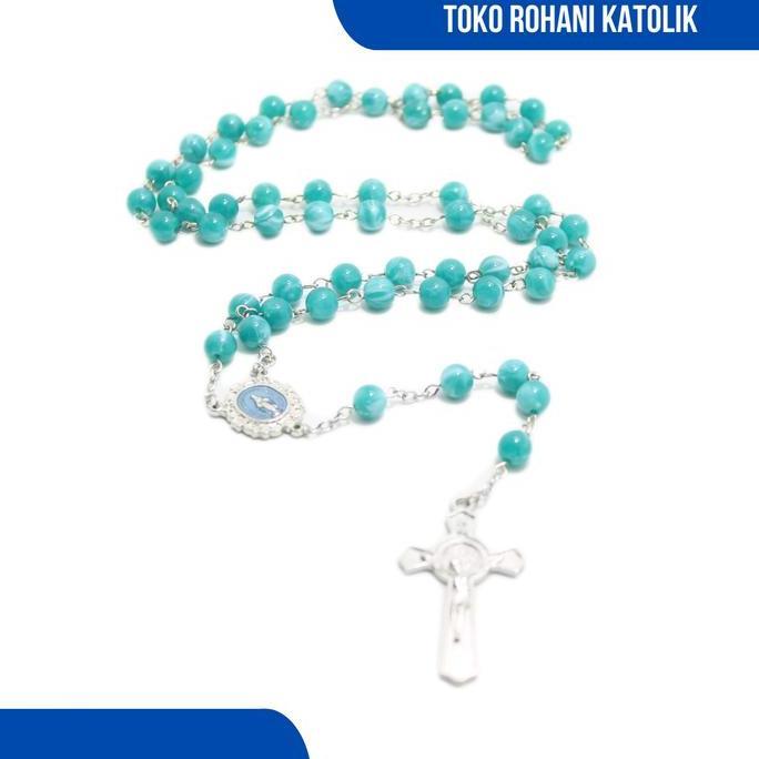HIJAU GREEN MARBLE ROSARY NECKLACE / CATHOLIC ROSARY
