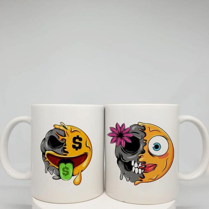CUSTOM DEATH SKULL EMOTICON MUG / แก้ว EMOTICON / แก้วที่กําหนดเอง / แก้วน่ารัก