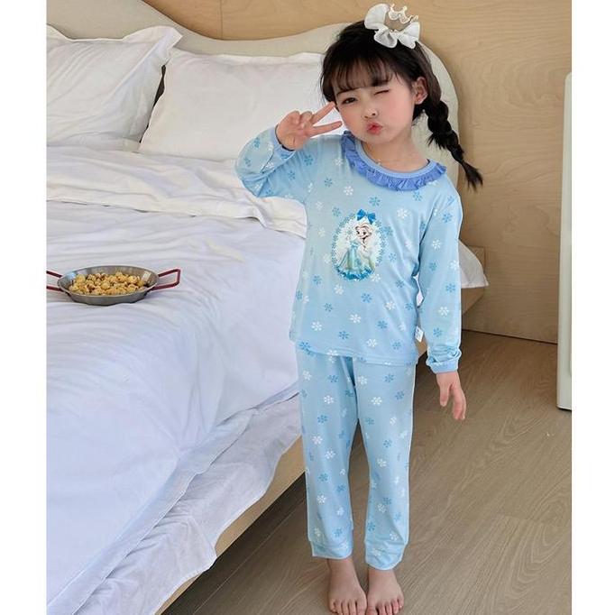 LNR Shop ชุดนอนชุดนอนกางเกงแขนยาวคอ Full Motif Snow White Ariel Mermaid Frozen Elsa นําเข้าสาวคุณภาพ