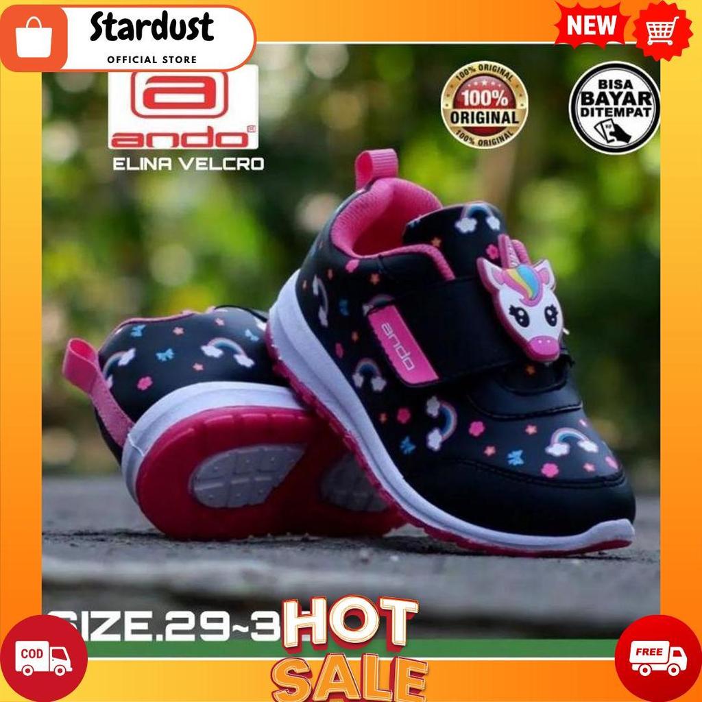 ORIGINAL ANDO ELINA SCHOOL GIRLS SHOES (AUTHENTIC) VELCRO ADHESIVE SIZE 29 ถึง 32 QUALITY - WHITE PI