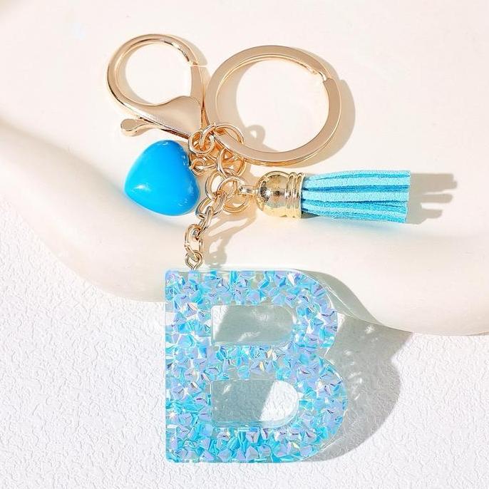 GUNGAN KEYCHAIN BAG CHARM ALPHABET KEYCHAIN ALPHABET LETTERS BLUE LOVE