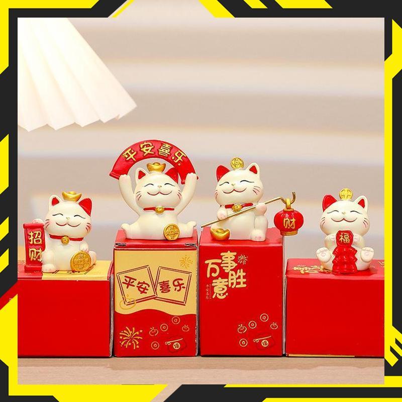 Lucky Cat สีขาวเครื่องประดับตรุษจีนแสดง Lucky Cat Maneki Neko God of Fortune - RO30-1911 จัดส่งโดยตร