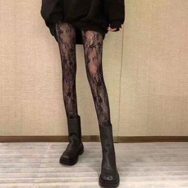 Lolxgoth Pantyhose รูปแบบตาข่าย Dng ดอกไม้ลูกไม้ถุงน่อง Overknee ถุงเท้า Lolita คอสเพลย์ถุงน่อง
