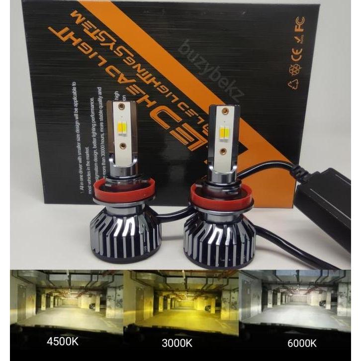 H11/H8/H16/H9 3 สี Tricolor สีขาวสีเหลือง 3000K 4500K 6000K คู่รถ