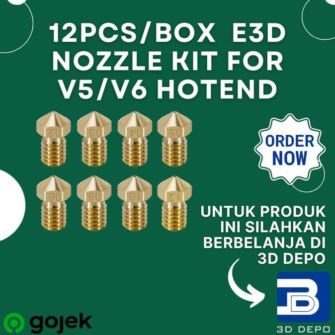 ชุดหัวฉีด E3D ความแม่นยําสูง 12 ชิ้น/กล่องสําหรับ V5/V6 Hotend