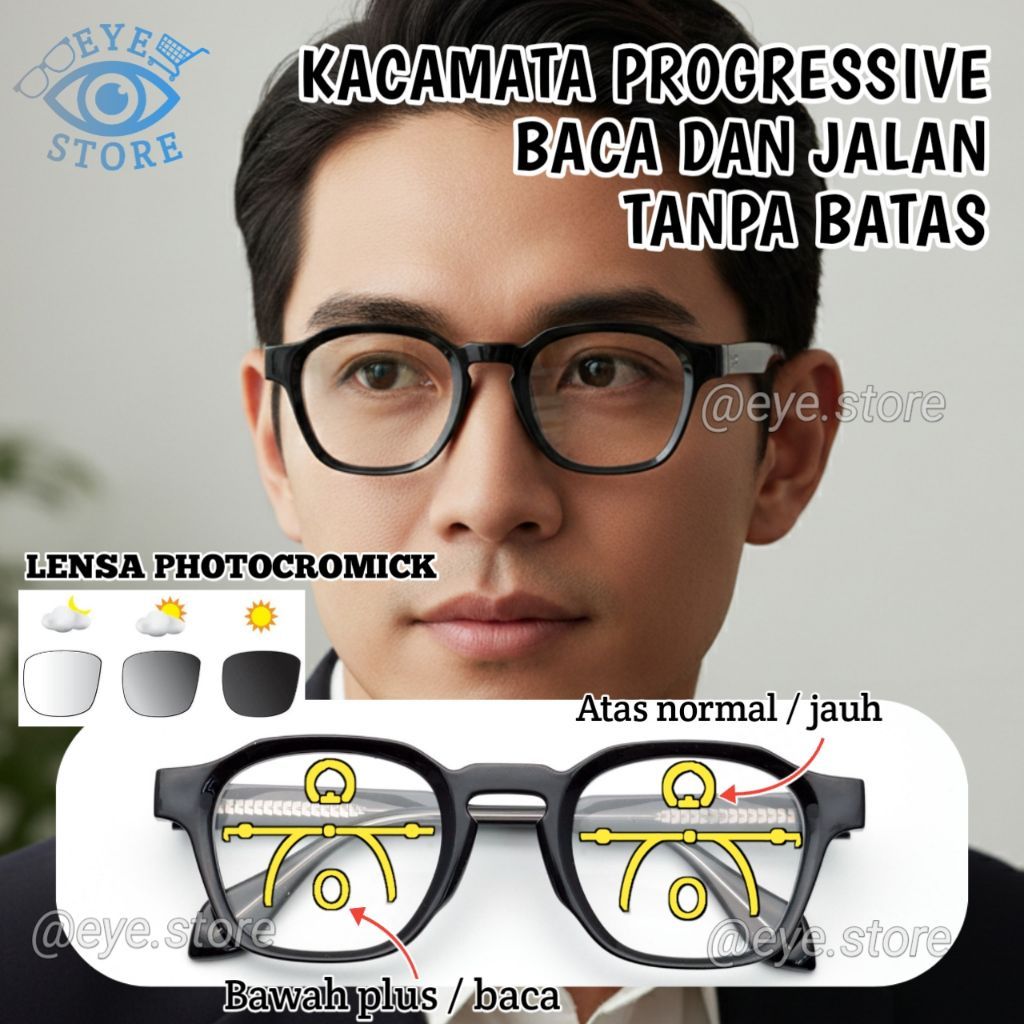 PROGRESSIVE GLASSES PHOTOCHROMIC LENS SUPER ACESETAT FREAM PROGRESSIVE LENS สําหรับเดินและอ่านด้วย L