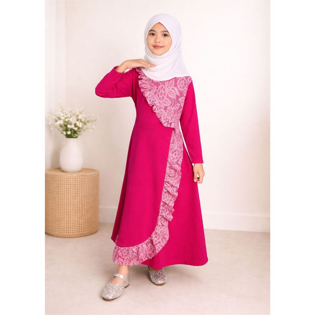 CKids Gamis ชุดเดรสลูกไม้ธรรมดาหรูหราสําหรับเด็ก