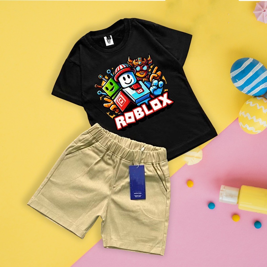 ROBLOX เสื้อยืดสีดําและสั้น CHINOS SET 6 MONTHS - 7 ปี