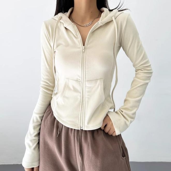 ORIGINAL [PREMIUM] PLAIN ZIPPER HOODIE / WOMENS CROP ZIPPER HOODIE / CUTE KOREAN STYLE WOMENS HOODIE