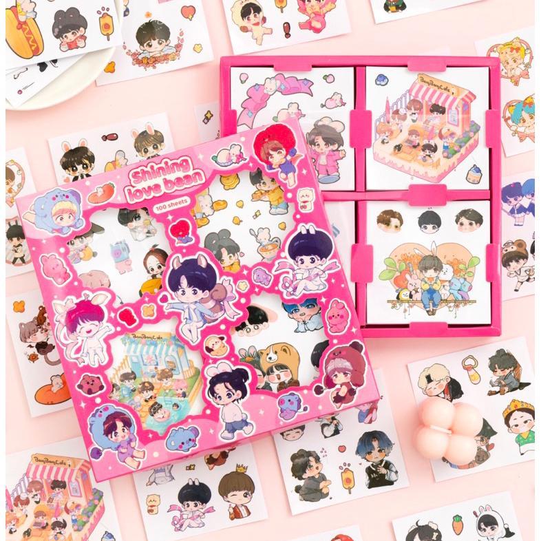 กล่องสติ๊กเกอร์ 100 แผ่น BTS Bt 21 Tinytan Korea สติ๊กเกอร์กันน้ํา Jungkook Jimin Spayater 0%