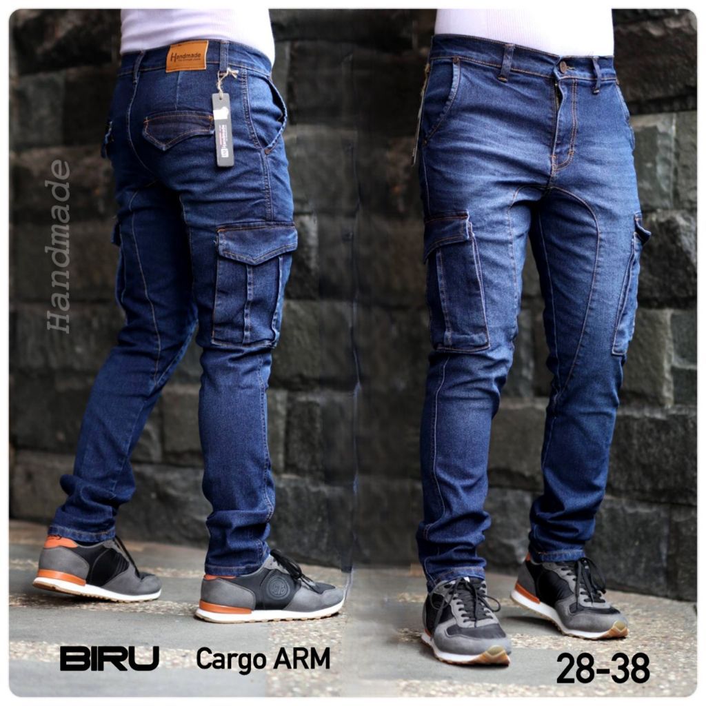 MENS CARGO JEANS - กางเกงคาร์โก้ผู้ชาย กางเกงยีนส์ทรงเข้ารูป - กางเกงคาร์โก้ภูเขาผู้ชาย ผ้ายีนส์ยืด 