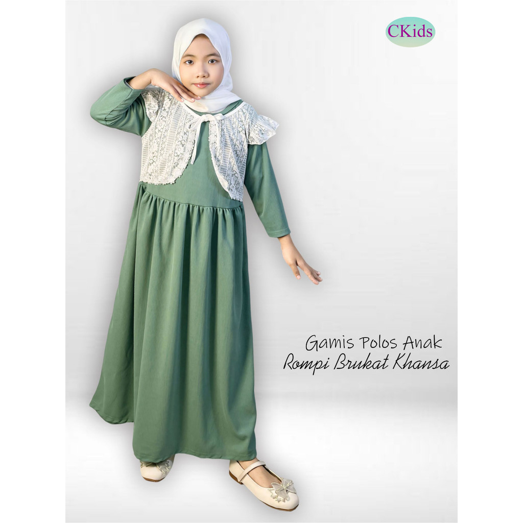 CKids Gamis Khansa Girls เสื้อกั๊กลูกไม้ธรรมดา