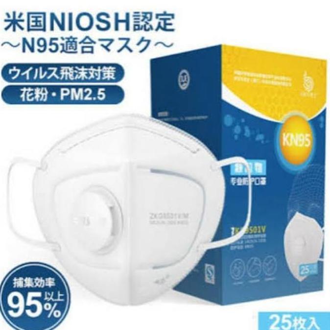 KN95 หน้ากาก ZKG9501V มาตรฐาน 3M 9501V+ เนื้อหาช่วยหายใจ 25 ชิ้น พรีเมี่ยม
