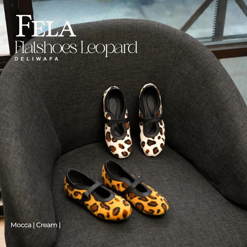 Deliwafa - รองเท้าส้นแบนสายรัด Leopard Fela | รองเท้าผู้หญิง