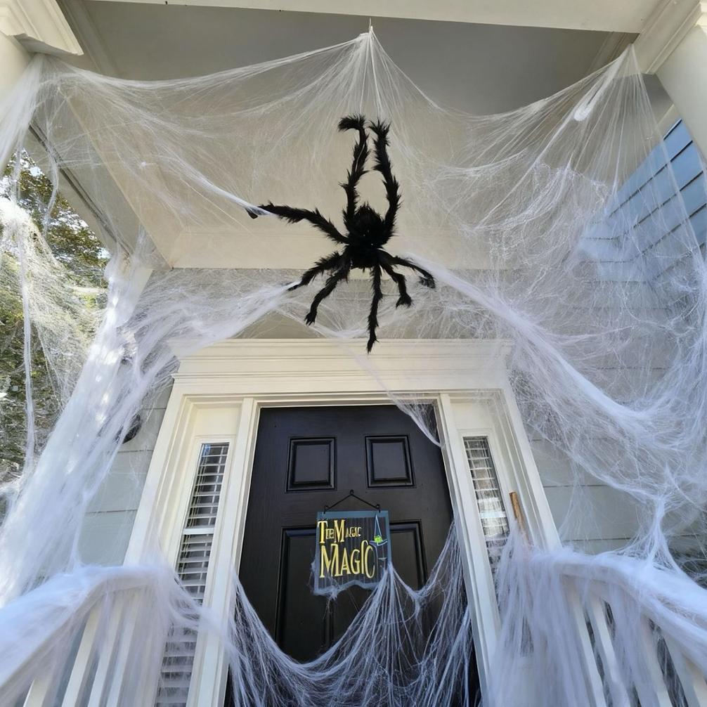 ผ้าฝ้าย Spider Webs ฮาโลวีน Spider Web ตกแต่งเรืองแสงใน Dark Trending