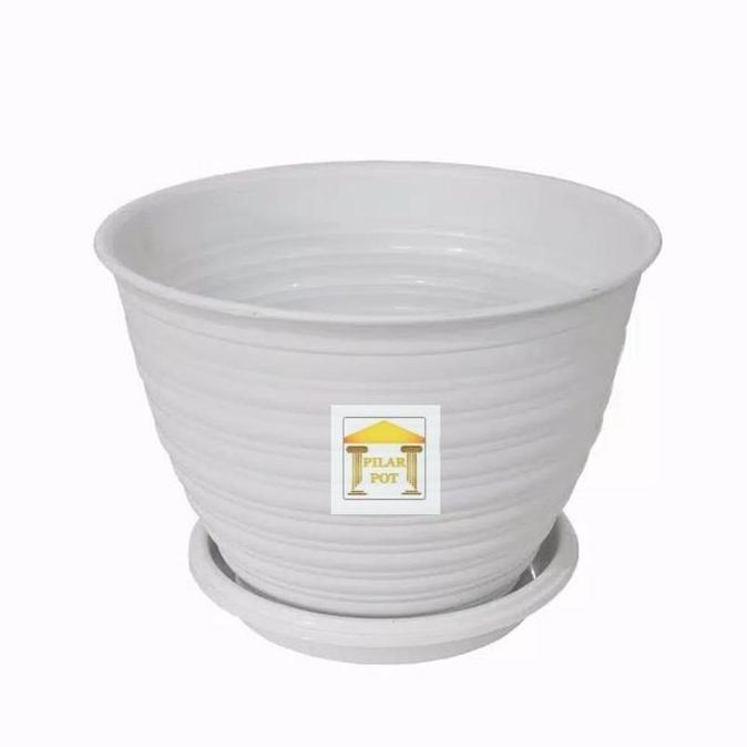 Gardenfil White Wasp Motif Flower Pot 30Cm + ที่รองแก้วสีขาว
