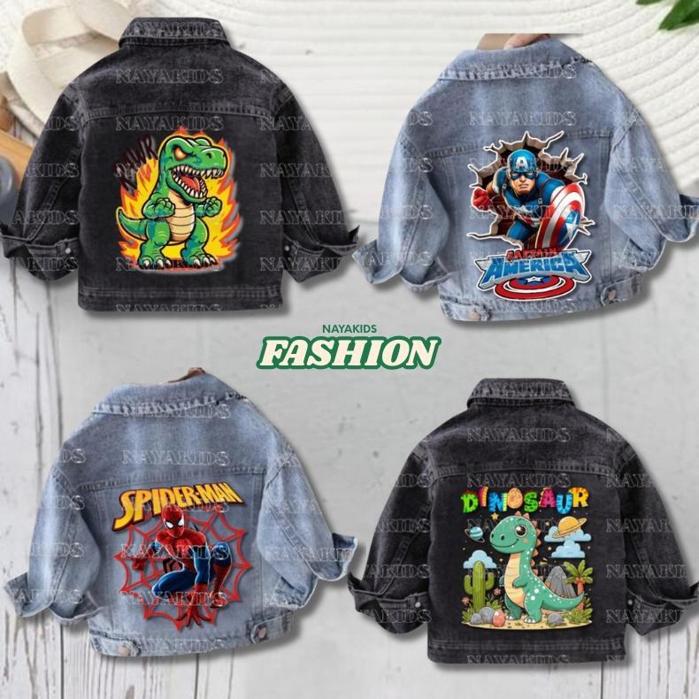 CHILDRENS JEANS JACKET พร้อม CHARACTER / PLAIN SNOW BLUE และ SNOW BLACK AGES 1 - 7 ปี