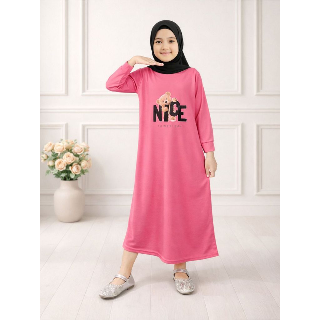CKids มุสลิม เด็กผู้หญิง Gamis DTF NICE BEAR