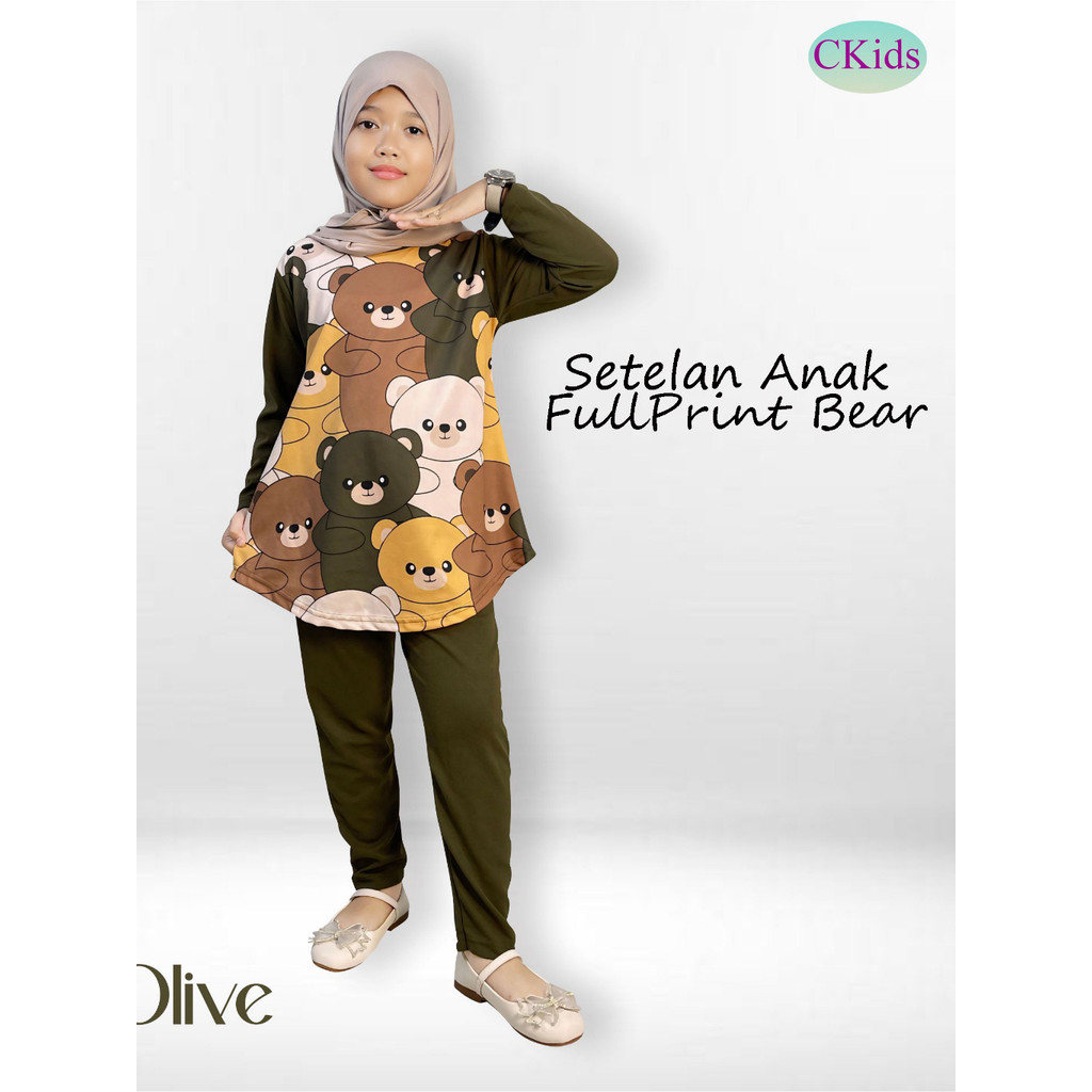 CKids ชุดเสื้อและกางเกงพิมพ์ลายหมีสําหรับเด็กผู้หญิง