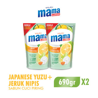 Mama Lemon Sabun Cuci Piring Yuzu & Jeruk Nipis Anti Lemak & Bau Pouch 680 ml/690 gr ml x2