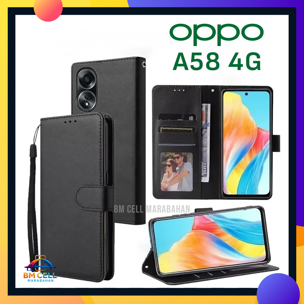 เคสกระเป๋าสตางค์ Oppo A58 4G – Flip Cover Softcase, Card & Money Slot, Stand Holder, Full Protection