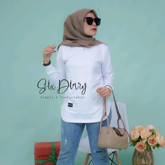 KATUN Cntikk- Six Diary Womens Top, Plain Oval T-Shirt, Viral Original, White, Combed Cotton