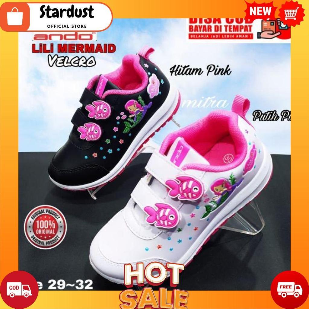 ANDO LILY MERMAID VELCRO ADHESIVE ORIGINAL GIRLS SCHOOL รองเท้าขนาด 29 ถึง 32 สีขาว / สีดํา [S1][B3]