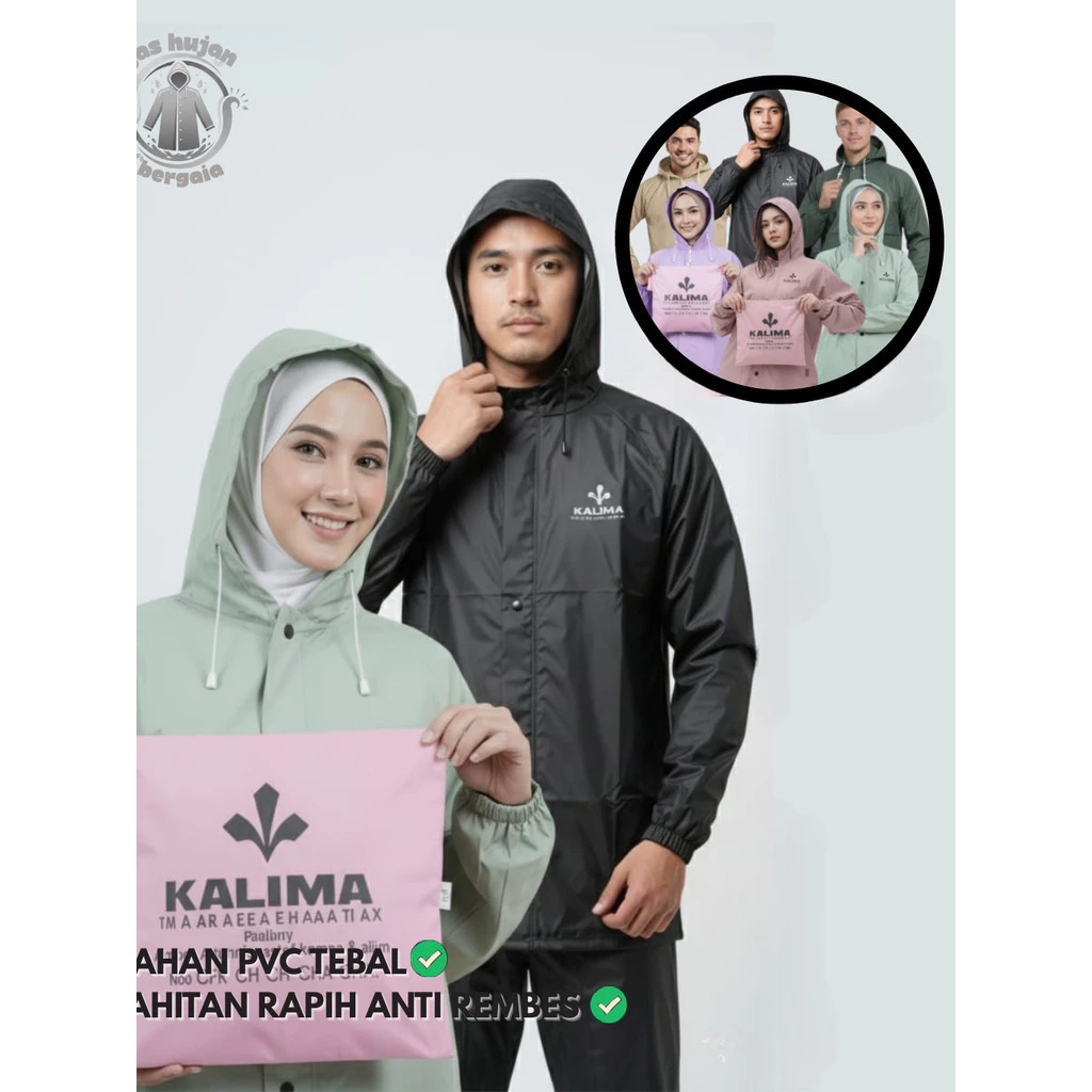 เสื้อกันฝนเบอร์เจีย วัสดุพีวีซีหนา 0.25 มม สำหรับผู้ชายและผู้หญิง - รูปที่ 1