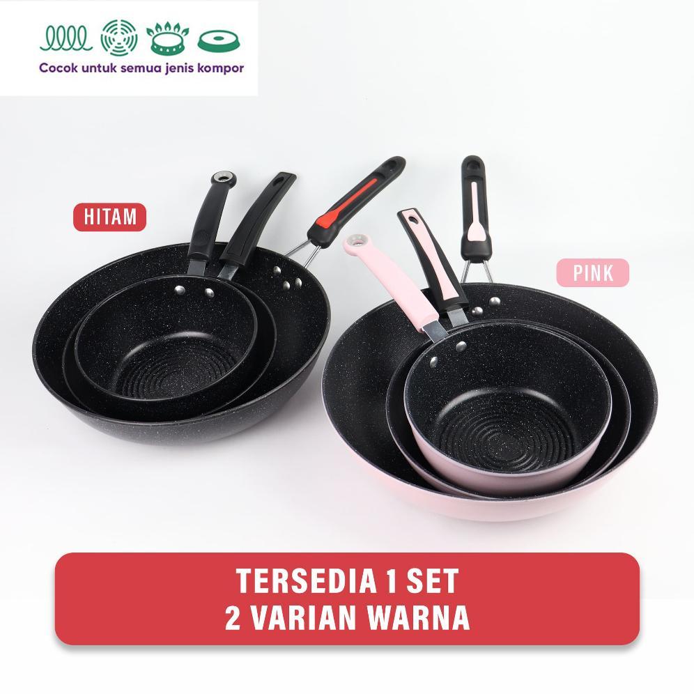 Panci Wajan ชุดกระทะ Non-Stick 3 ชิ้นเครื่องครัว ||