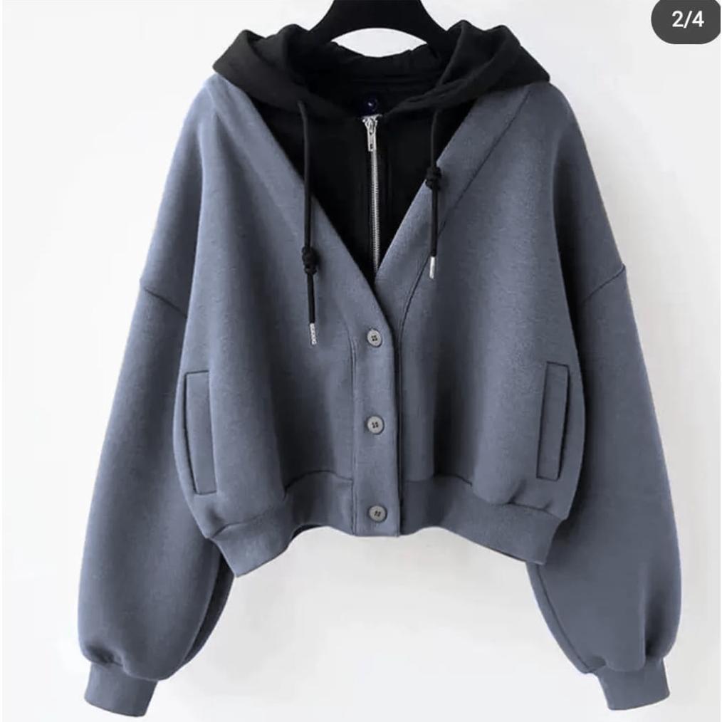PREMIUM SWETER HOODIE JACKET WOMEN - DOUBLE CARDIGAN SWETER HOODIE WOMEN สไตล์เกาหลี