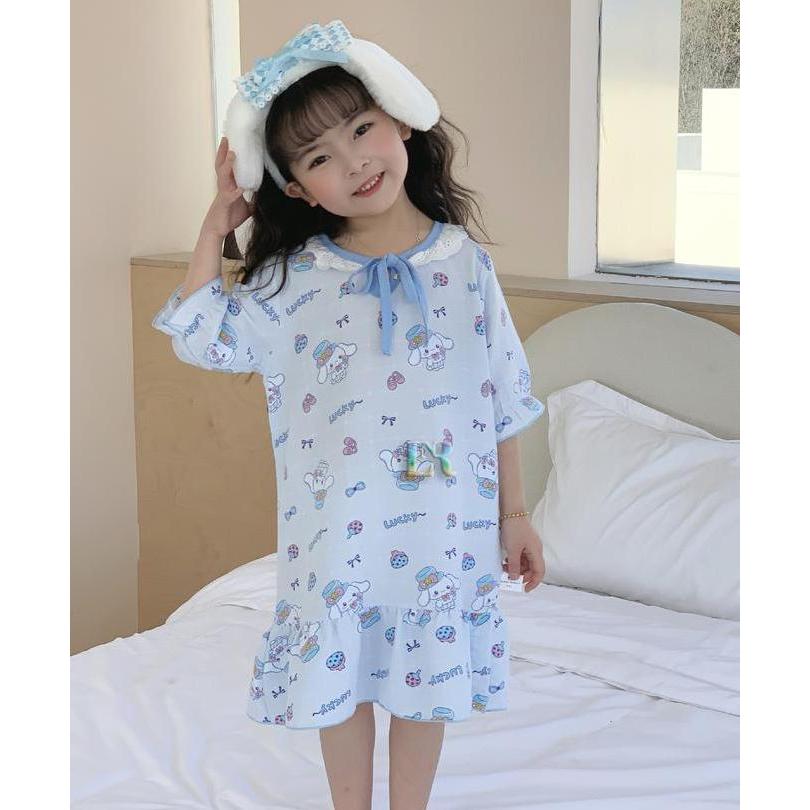 LNR Shop ชุดเด็ก Sanrio Kuromi Cinnamoroll My Melody Motif 3/4 แขนยาว 7/6 ลูกไม้และสายรัดคอ Ruffle M