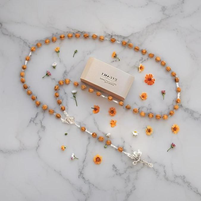 JERUSALEM CATHOLIC ROSARY 6 MM ROSARY NECKLACE / WOODEN ROSARY พร้อมกล่องพิเศษ