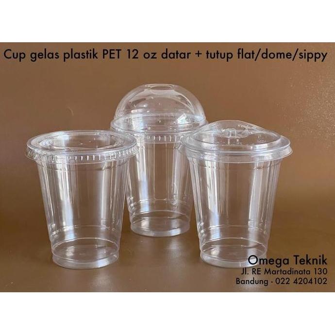 New- 12 Oz Flat Pet Cup Plastic + Flat/Dome/Sippy Lid (Strawless) @50 ชิ้น