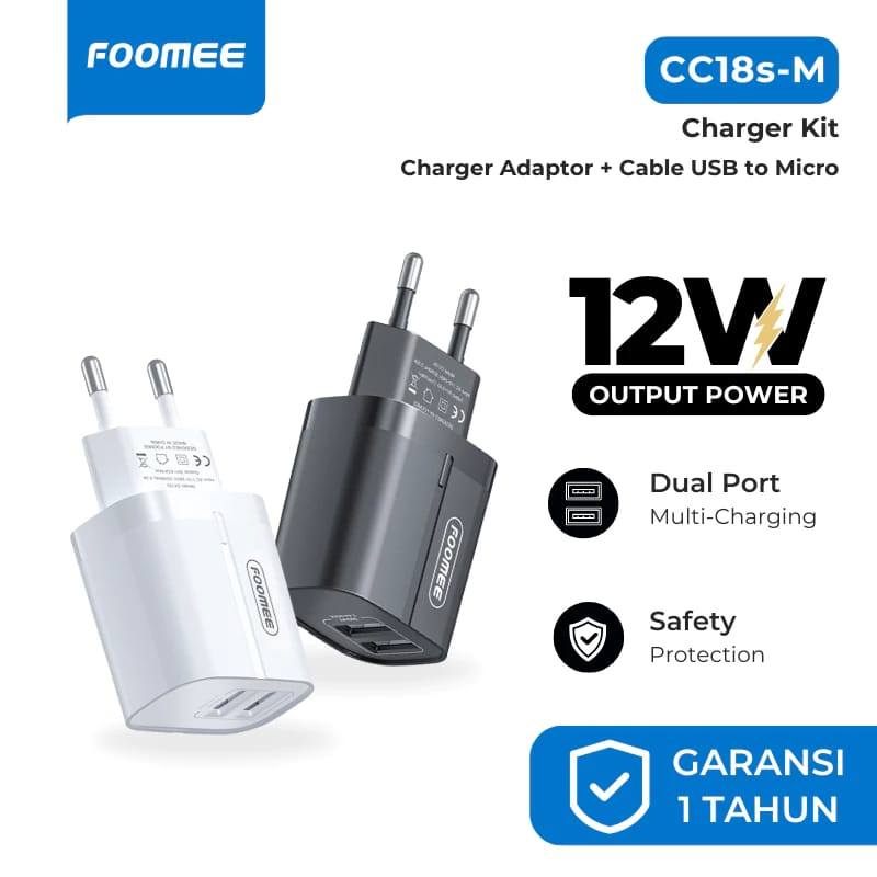 FOOMEE CC18s-M Charger 2 พอร์ต USB 2.4A + Micro Data Cable 1000mm / MEEPLUS MC18-C Charger 1 USB + T
