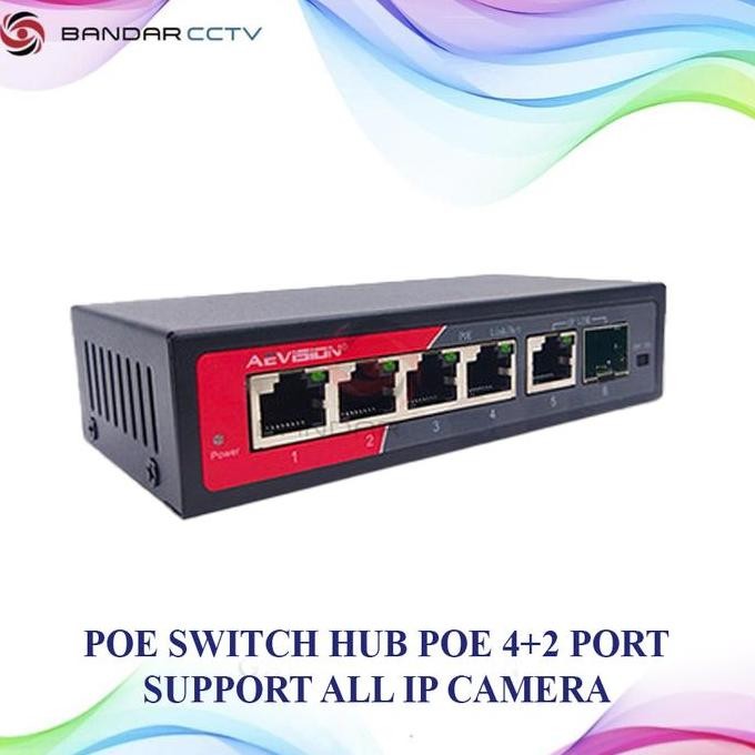 - AEVISION POE SWITCH HUB POE 4+2 PORT SUPPORTS กล้อง IP ทั้งหมด