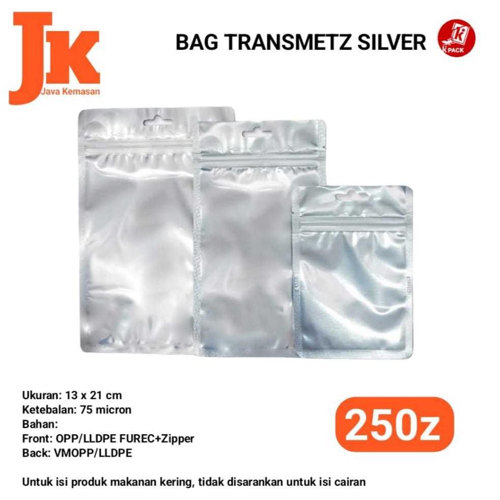 Kpack 250Z กระเป๋า Transmetz เงิน 250Z Alu ฟอยล์ผสมกาแฟขนมขบเคี้ยวบรรจุภัณฑ์ผง 250G คลิปซิป Kpack ||