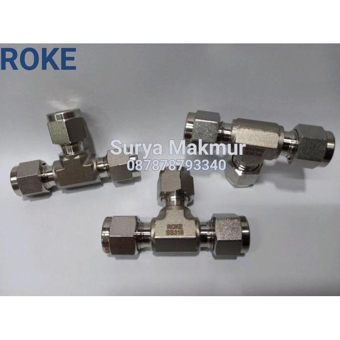 Union Tee 1/4" Tube Od Ss 316 ยี่ห้อ Roke