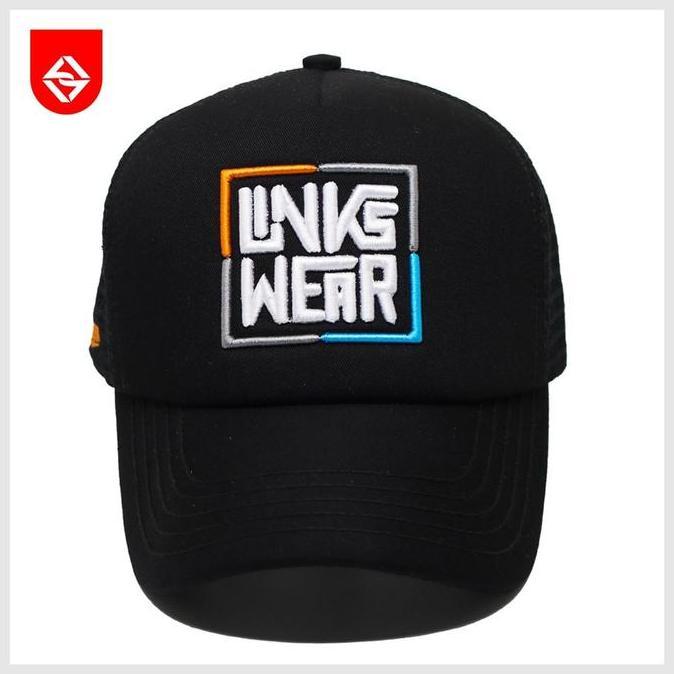 MERAH LINKSWEAR Trucker Hat Red Mesh Hat Mens Distro Black Square Hat 109