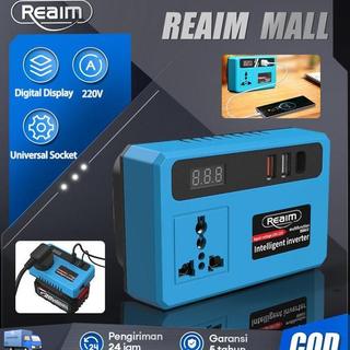 REAIM Inverter Listrik 220V Power Inverter Baterai 21V Portable Dengan Digital Display Universal Socket Charger USB Untuk Rumah Tangga Darurat Listrik Camping Outdoor Alat Teknik Stabil Aman Tahan Lama Garansi 5 Tahun
